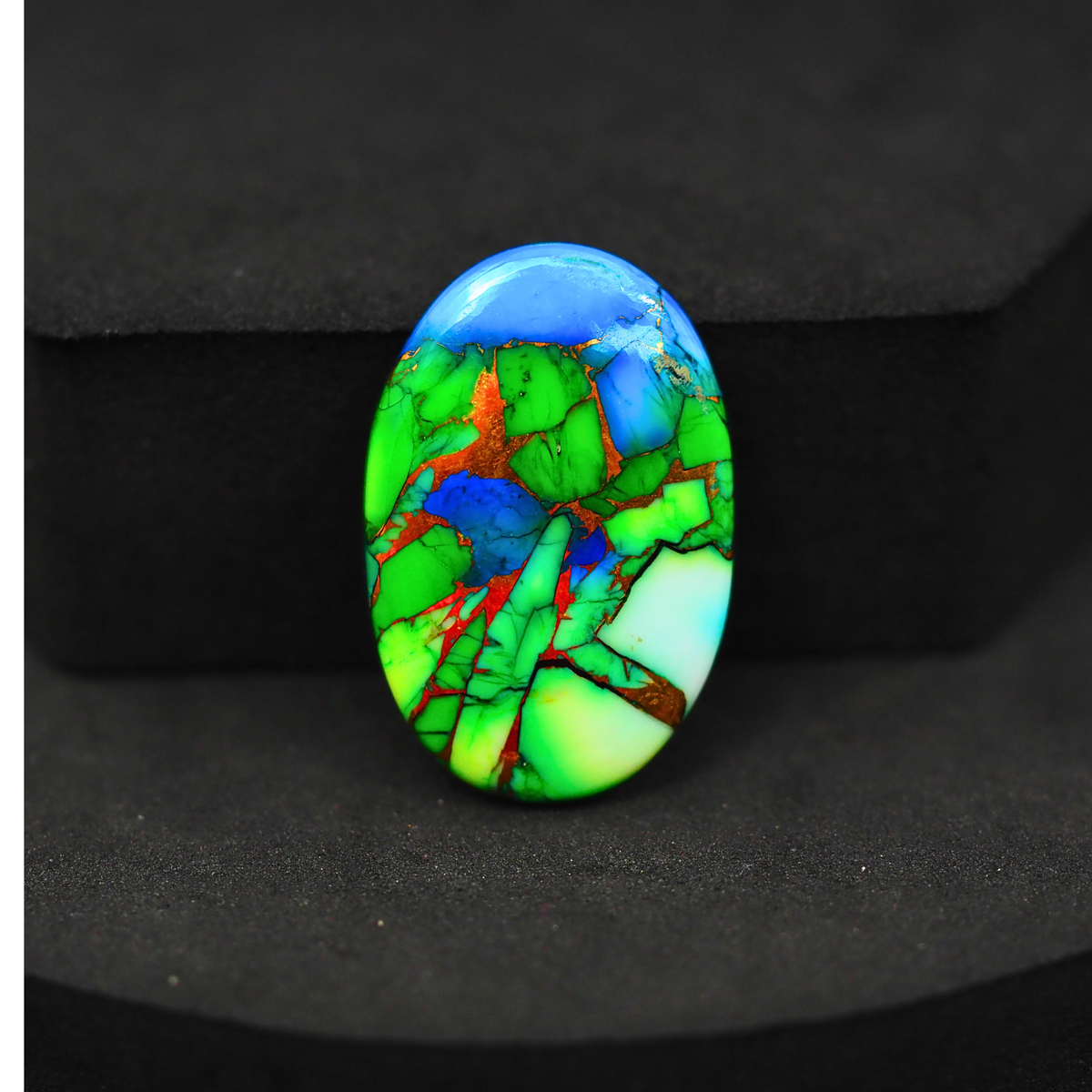 Natural Peacock Dahlia Oval Cabochon 26x18mm 16ct - Peacock Blue-Green Composite - Pedra Gems