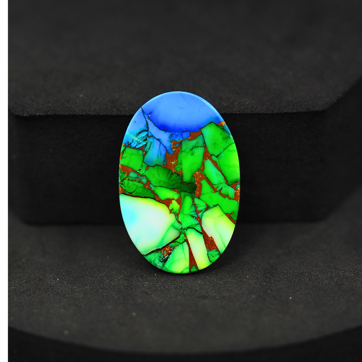 Natural Peacock Dahlia Oval Cabochon 26x18mm 16ct - Peacock Blue-Green Composite - Pedra Gems