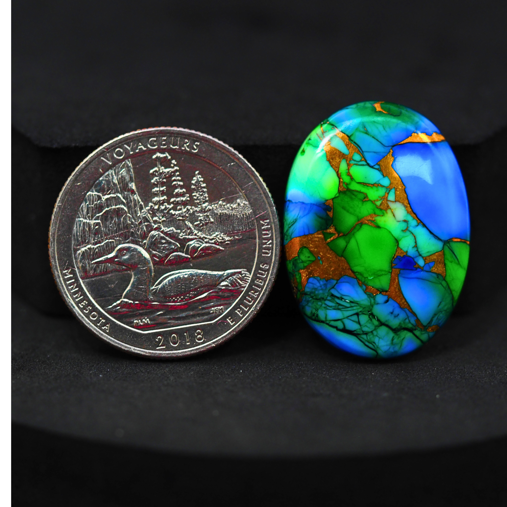 Natural Peacock Dahlia Oval Cabochon 27x19mm 20.5ct - Peacock Blue-Green Composite - Pedra Gems