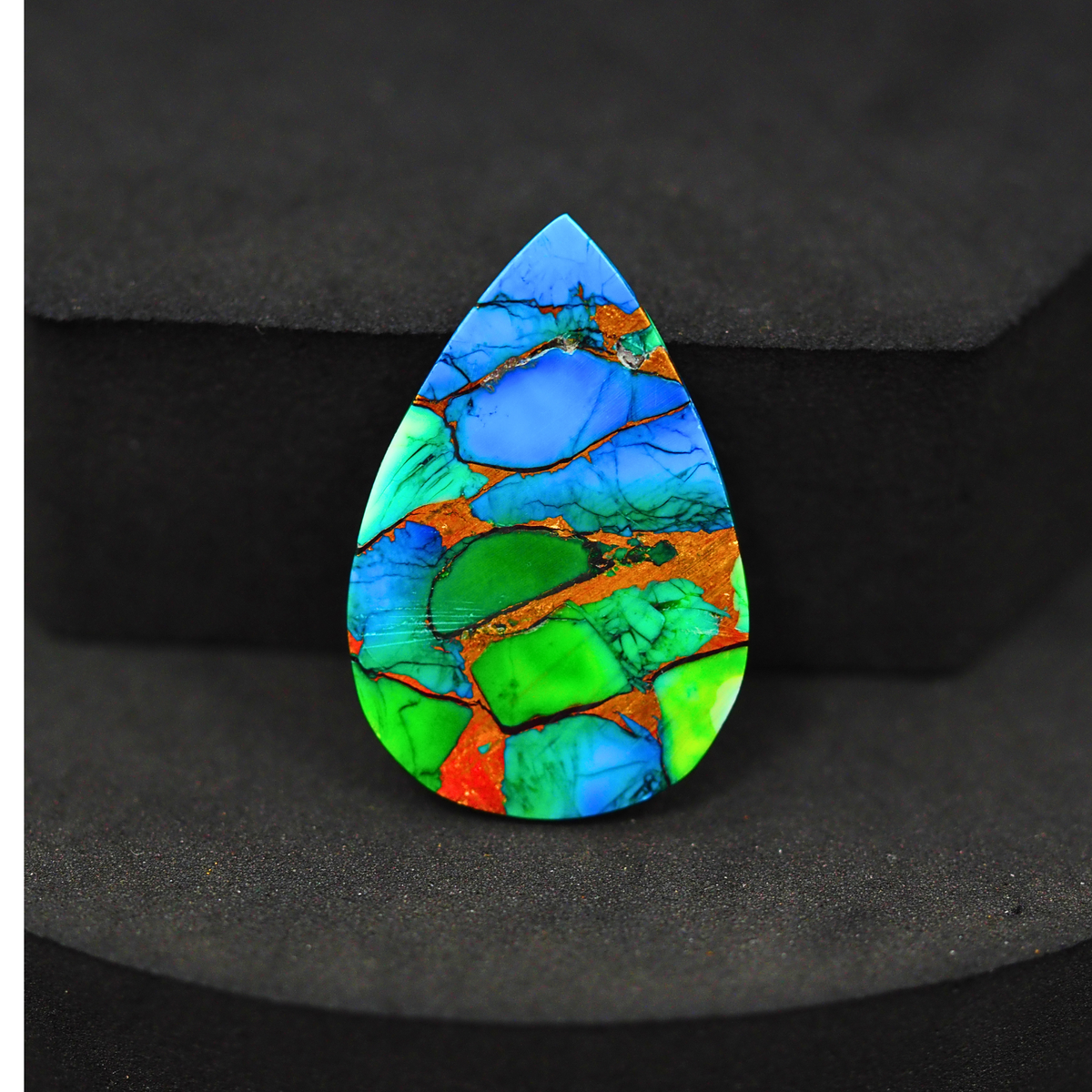 Natural Peacock Dahlia Pear Cabochon 29x19mm 16ct - Peacock Blue-Green Composite - Pedra Gems