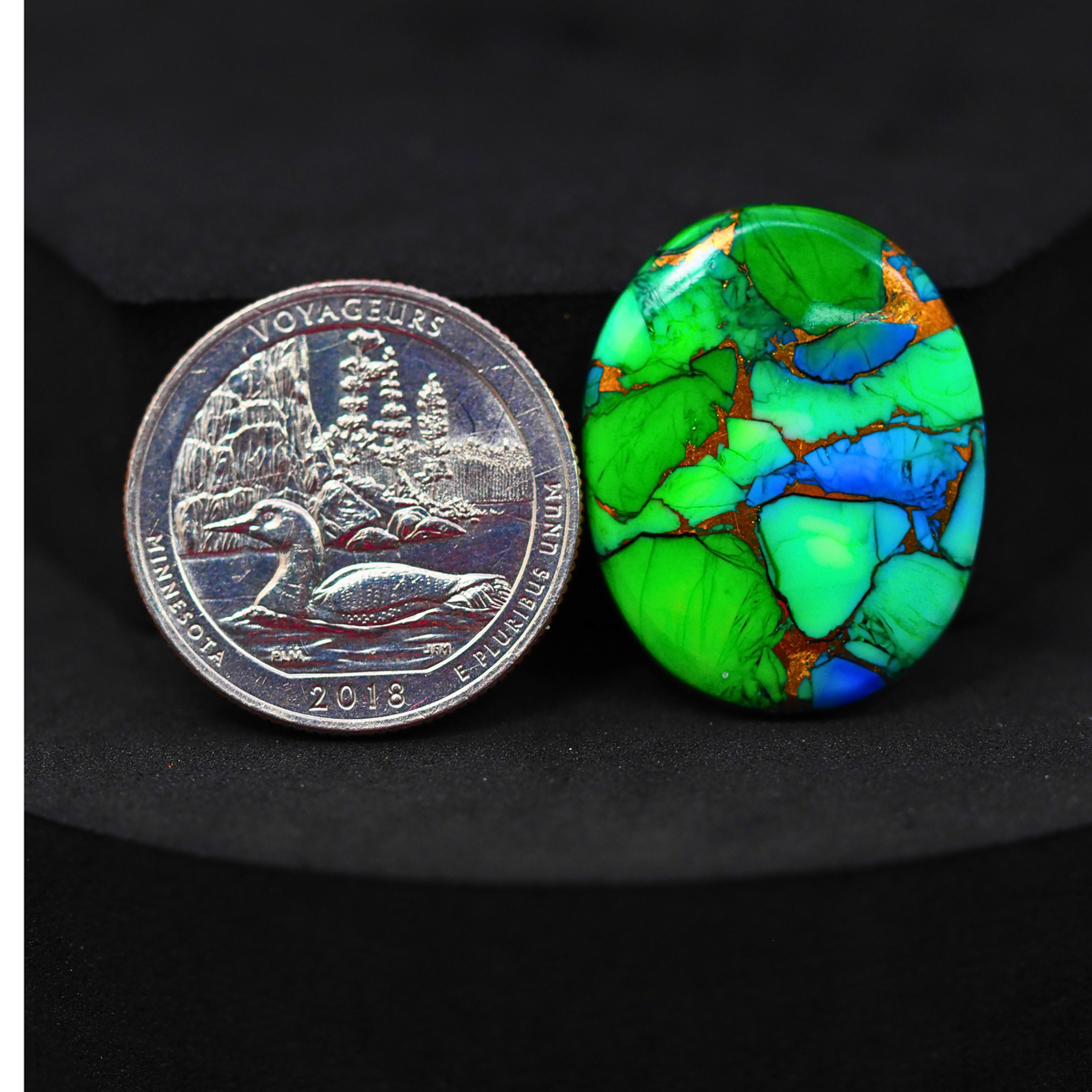 Natural Peacock Dahlia Oval Cabochon 27x21mm 19.5ct - Peacock Blue-Green Composite - Pedra Gems