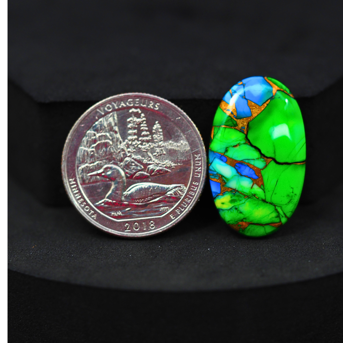 Natural Peacock Dahlia Oval Cabochon 27x16mm 15.6ct - Peacock Blue-Green Composite - Pedra Gems