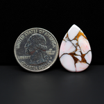 Stabilized Pink Dahlia Pear Cabochon 25x17x2mm 10ct - soft pink and white with bronze veining, Kingman Arizona - Pedra Gems.
