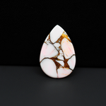 Stabilized Pink Dahlia Pear Cabochon 25x17x2mm 10ct - soft pink and white with bronze veining, Kingman Arizona - Pedra Gems.