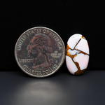 Stabilized Pink Dahlia Oval Cabochon 19x11x4mm 8.5ct - soft pink and white with bronze veining, Kingman Arizona - Pedra Gems.