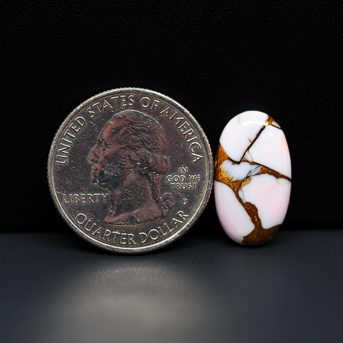 Stabilized Pink Dahlia Oval Cabochon 19x11x4mm 8.5ct - soft pink and white with bronze veining, Kingman Arizona - Pedra Gems.