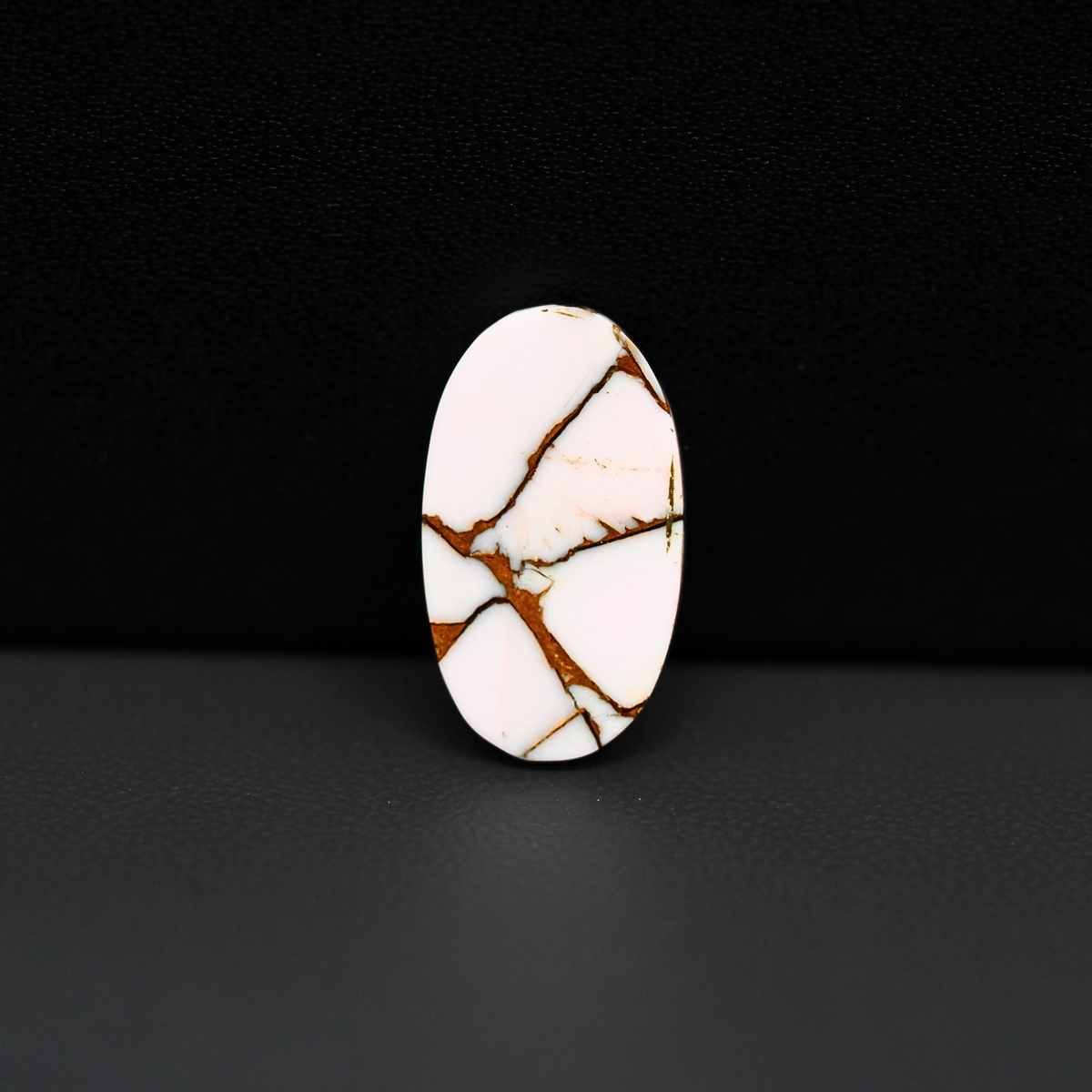 Stabilized Pink Dahlia Oval Cabochon 19x11x4mm 8.5ct - soft pink and white with bronze veining, Kingman Arizona - Pedra Gems.