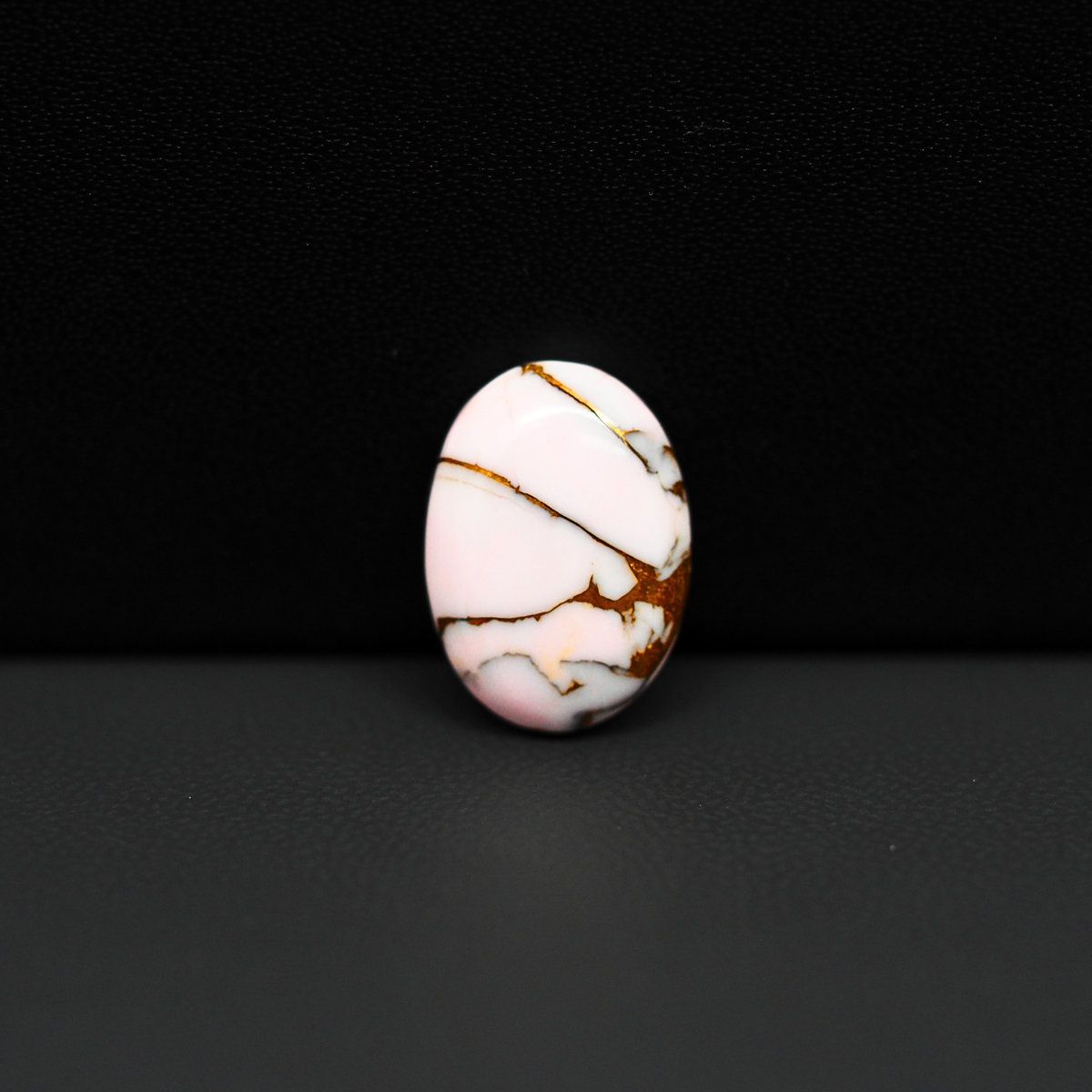 Stabilized Pink Dahlia Oval Cabochon 16x11x4mm 6.5ct - soft pink and white with bronze veining, Kingman Arizona - Pedra Gems.