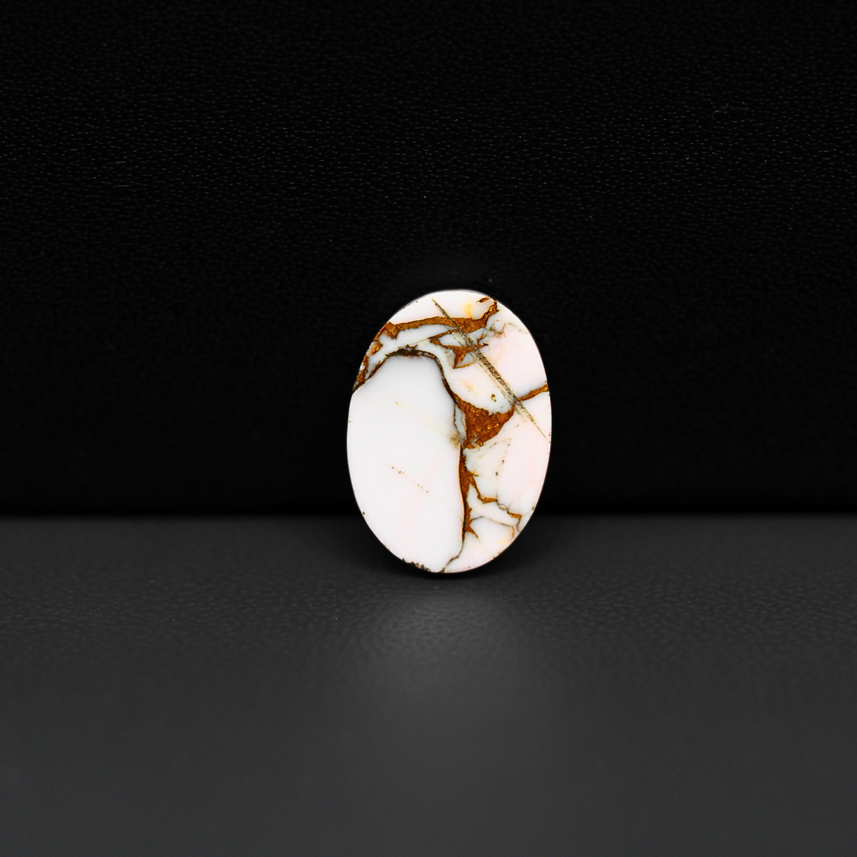 Stabilized Pink Dahlia Oval Cabochon 16x11x4mm 6.5ct - soft pink and white with bronze veining, Kingman Arizona - Pedra Gems.