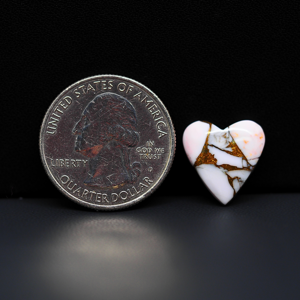 Stabilized Pink Dahlia Heart Cabochon 14x14x4mm 6.5ct - soft pink and white with bronze veining, Kingman Arizona - Pedra Gems.