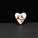 Stabilized Pink Dahlia Heart Cabochon 14x14x4mm 6.5ct - soft pink and white with bronze veining, Kingman Arizona - Pedra Gems.