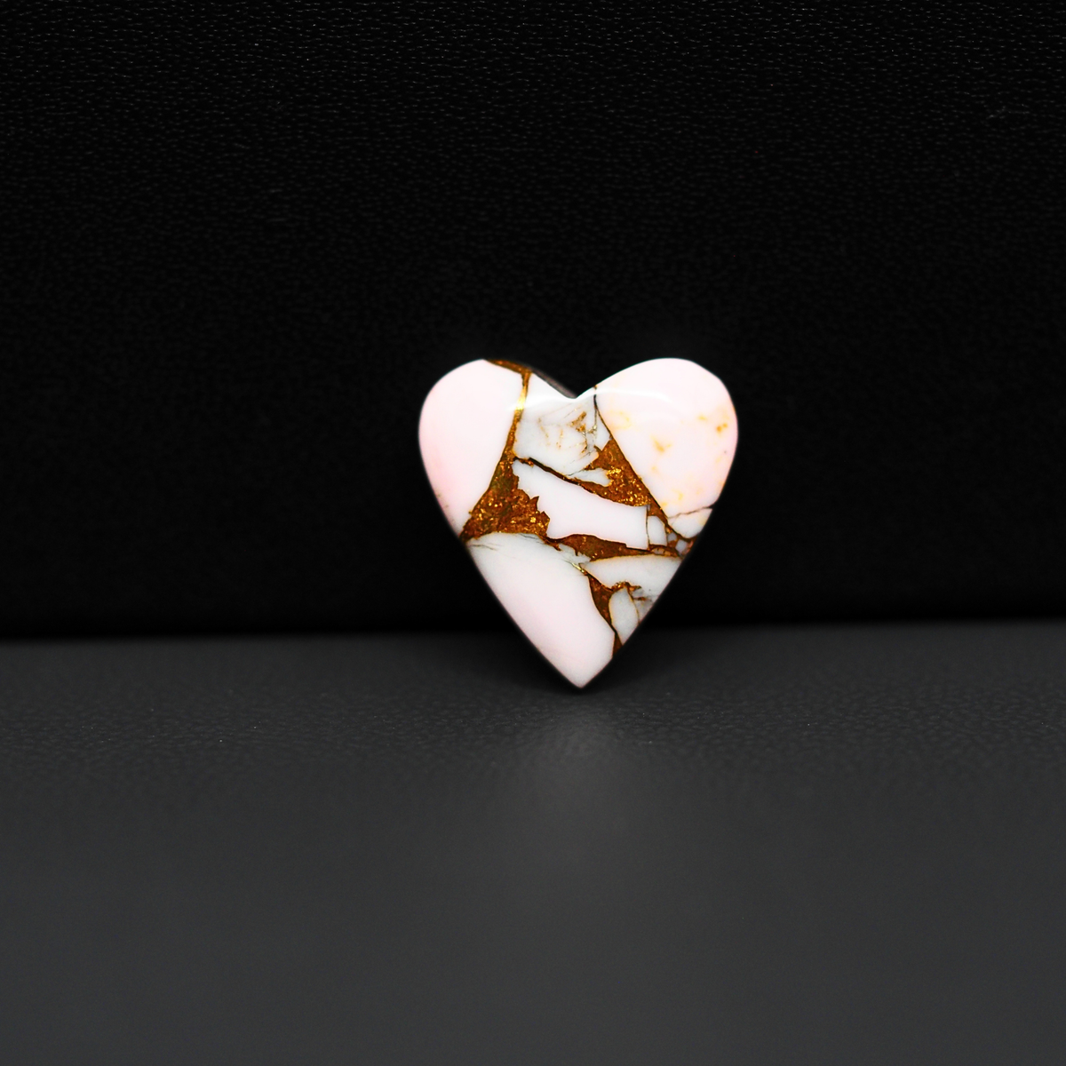 Stabilized Pink Dahlia Heart Cabochon 14x14x4mm 6.5ct - soft pink and white with bronze veining, Kingman Arizona - Pedra Gems.