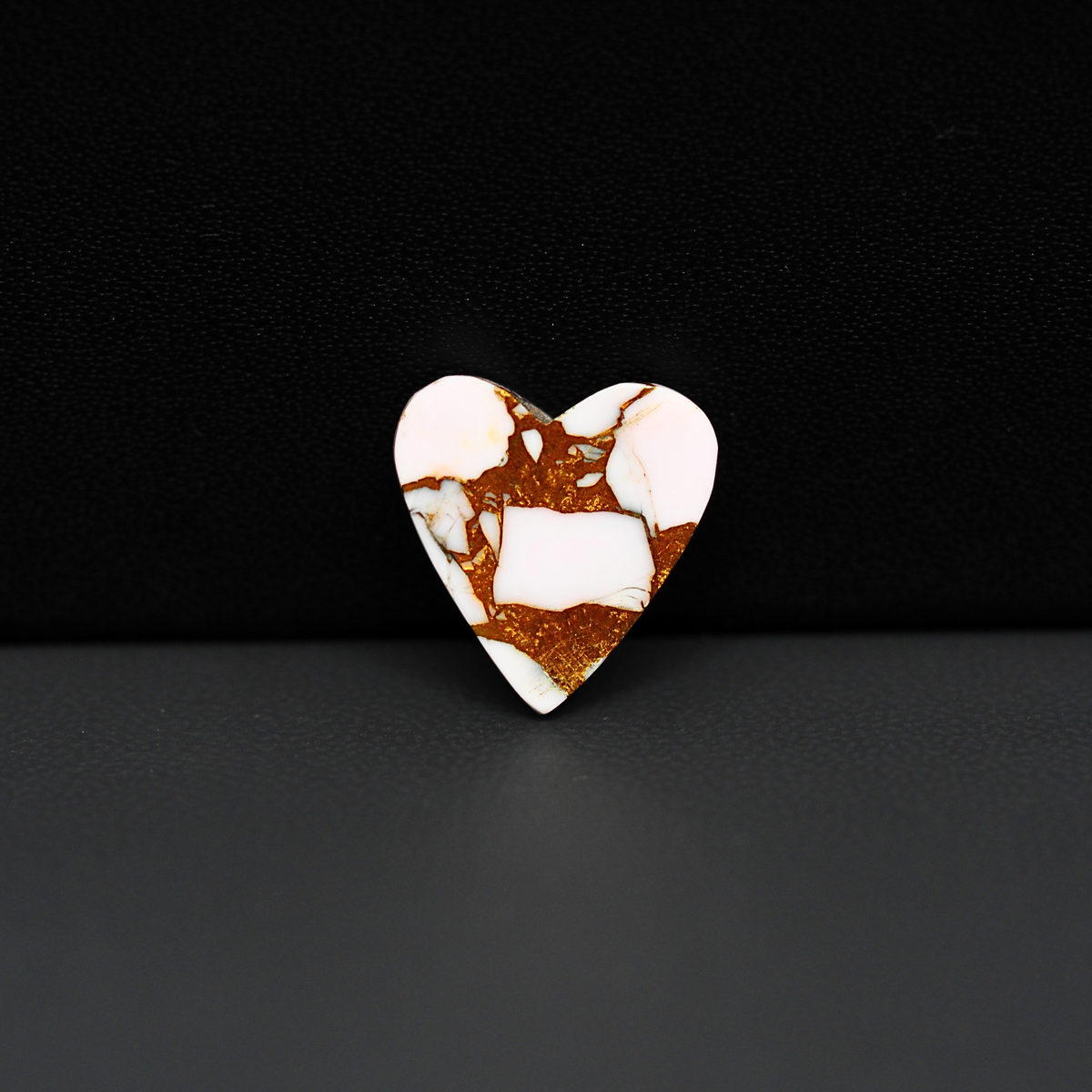 Stabilized Pink Dahlia Heart Cabochon 14x14x4mm 6.5ct - soft pink and white with bronze veining, Kingman Arizona - Pedra Gems.