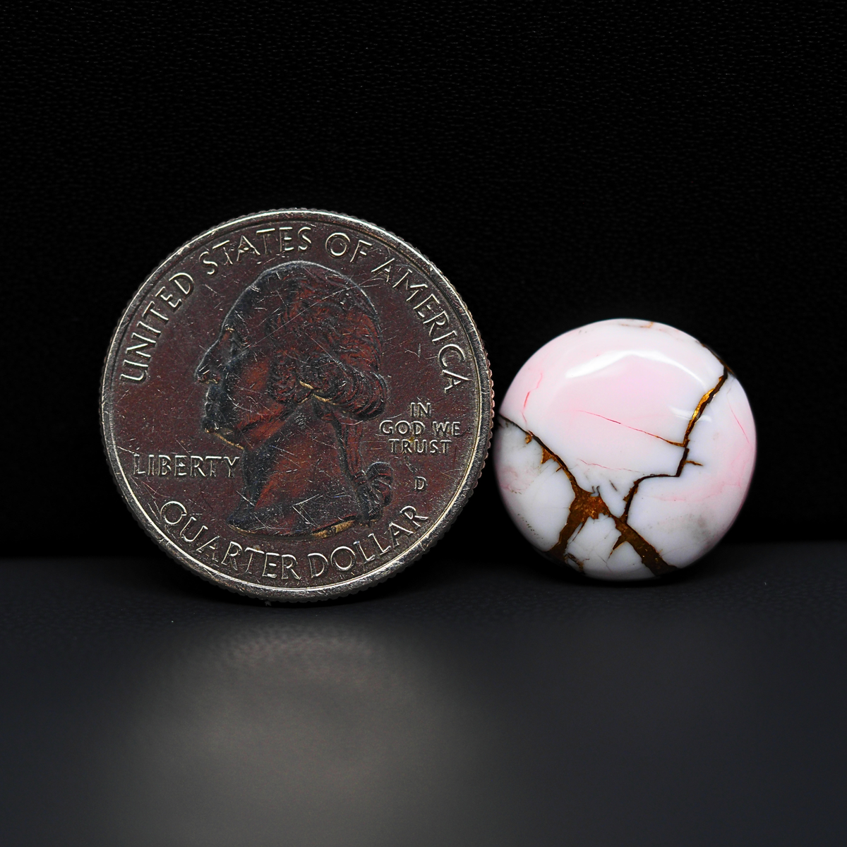 Stabilized Pink Dahlia Round Cabochon 16x16x4mm 9ct - soft pink and white with bronze veining, Kingman Arizona - Pedra Gems.