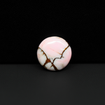 Stabilized Pink Dahlia Round Cabochon 16x16x4mm 9ct - soft pink and white with bronze veining, Kingman Arizona - Pedra Gems.