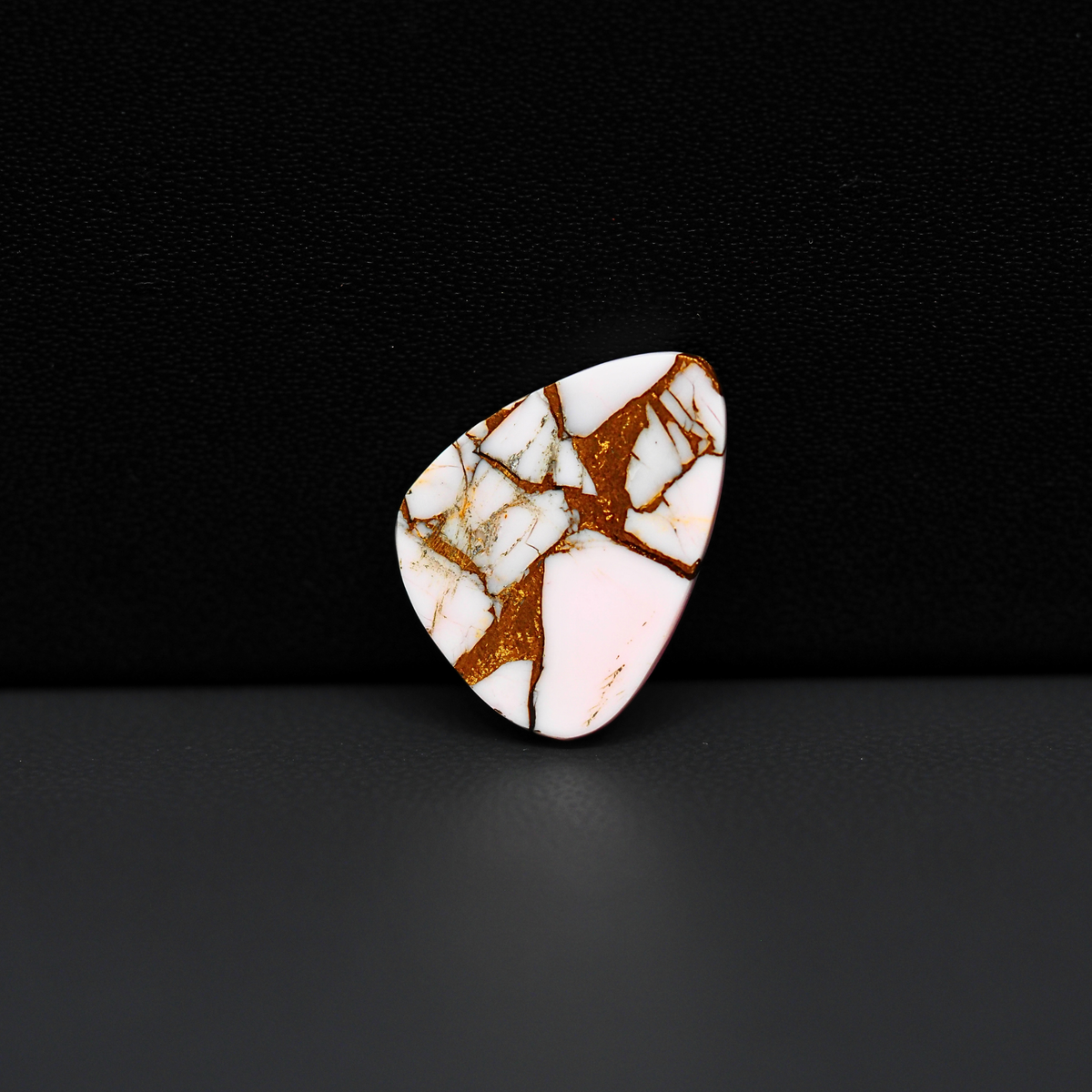 Stabilized Pink Dahlia Freeform Cabochon 18x14x3mm 8.5ct - soft pink and white with bronze veining, Kingman Arizona - Pedra Gems.