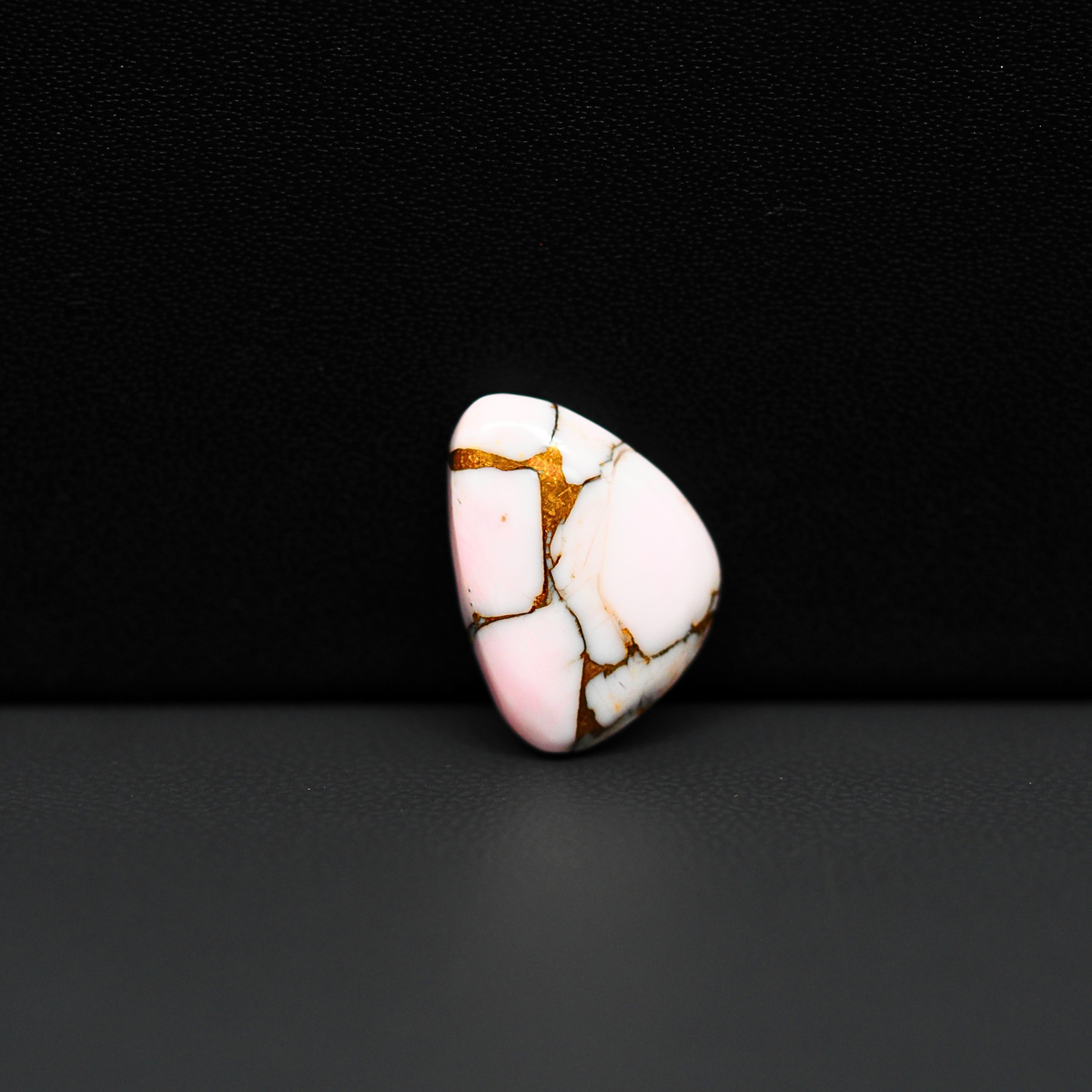 Stabilized Pink Dahlia Freeform Cabochon 17x13x4mm 7ct - soft pink and white with bronze veining, Kingman Arizona - Pedra Gems.