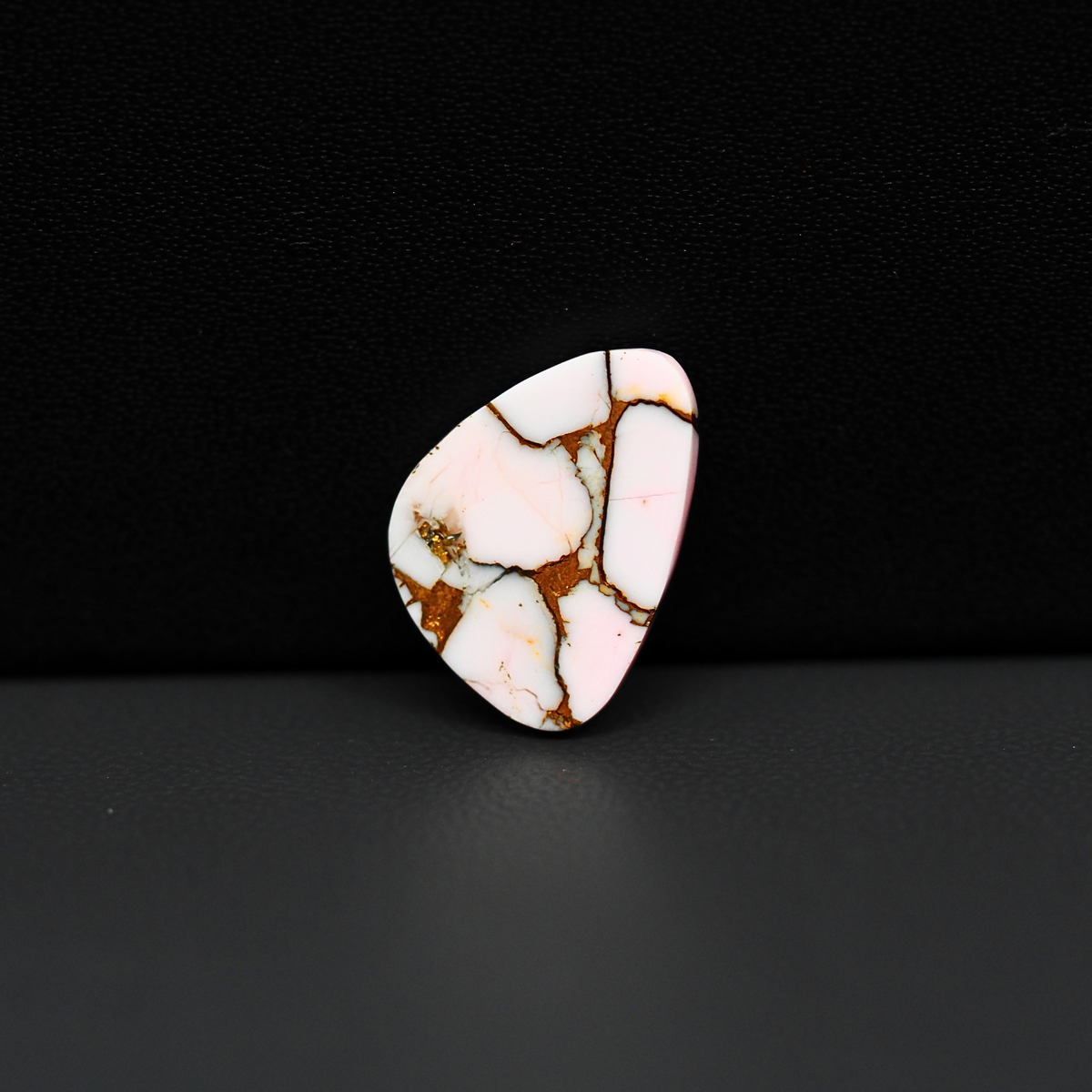 Stabilized Pink Dahlia Freeform Cabochon 17x13x4mm 7ct - soft pink and white with bronze veining, Kingman Arizona - Pedra Gems.