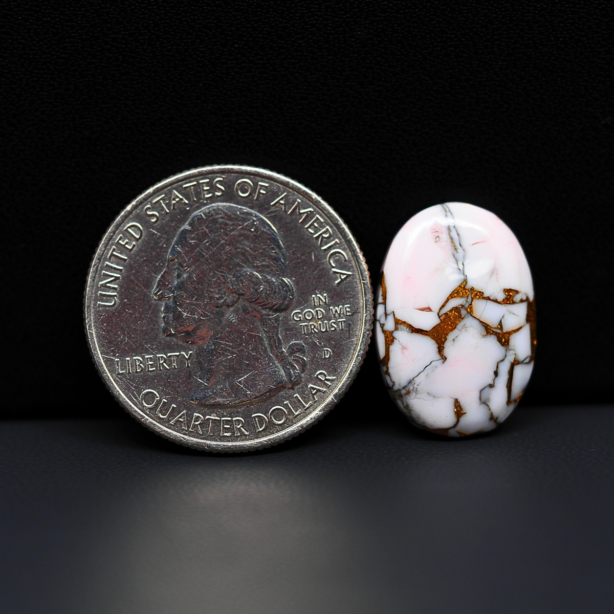 Stabilized Pink Dahlia Oval Cabochon 19x13x4mm 10ct - soft pink and white with bronze veining, Kingman Arizona - Pedra Gems.