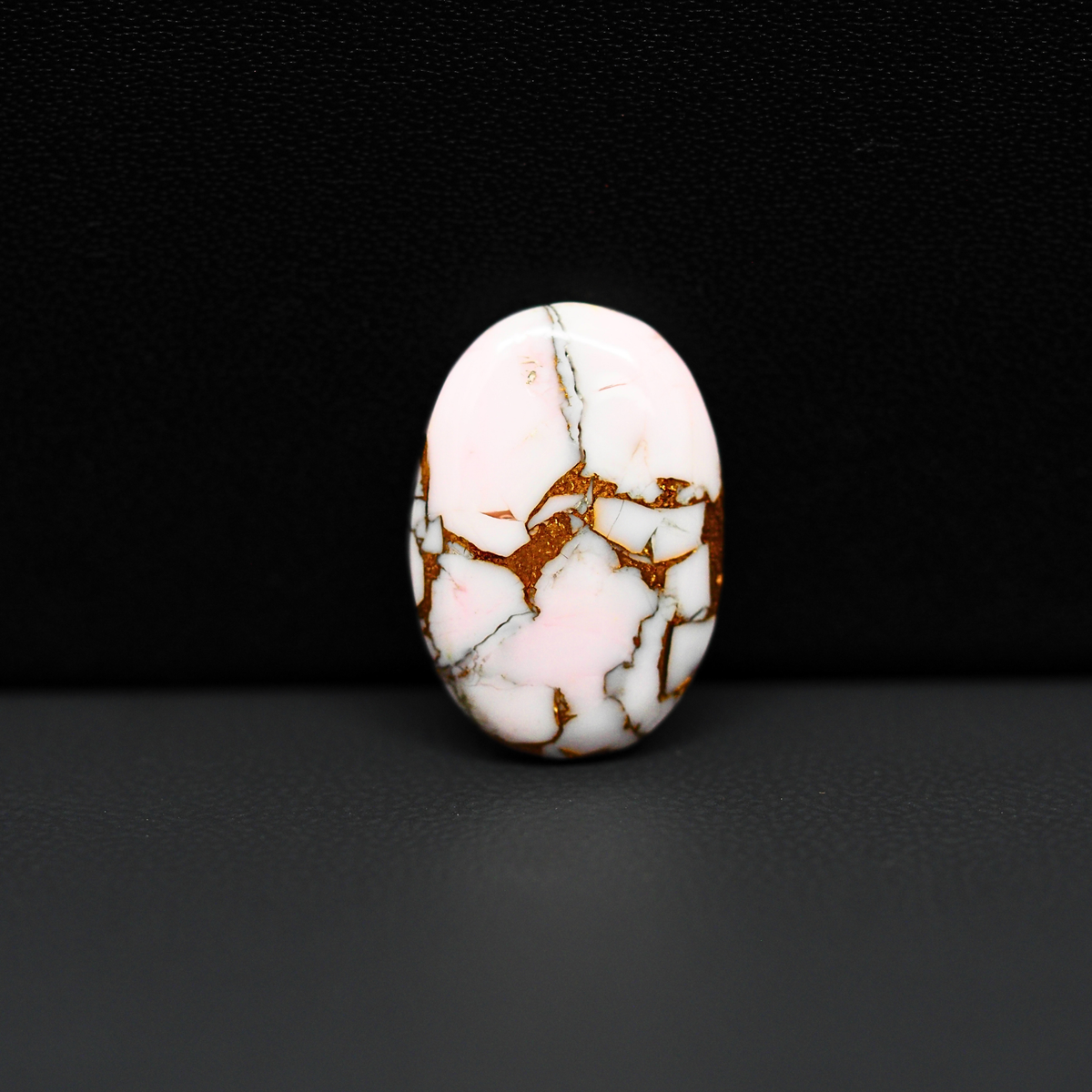 Stabilized Pink Dahlia Oval Cabochon 19x13x4mm 10ct - soft pink and white with bronze veining, Kingman Arizona - Pedra Gems.