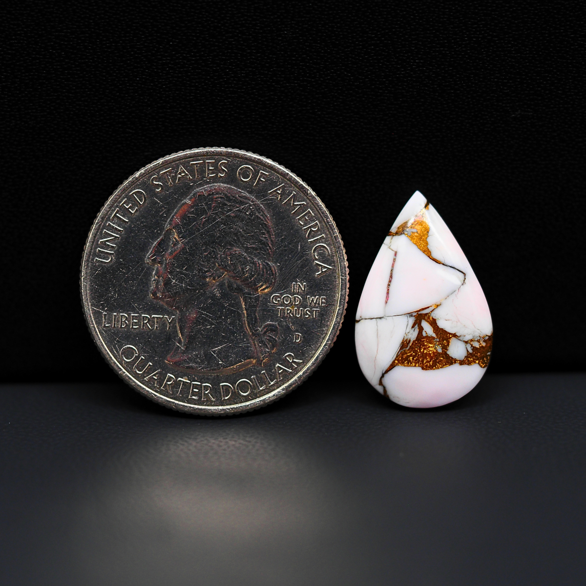 Stabilized Pink Dahlia Pear Cabochon 19x12x3mm 6.5ct - soft pink and white with bronze veining, Kingman Arizona - Pedra Gems.