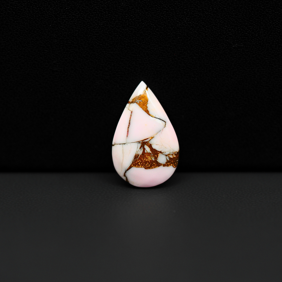 Stabilized Pink Dahlia Pear Cabochon 19x12x3mm 6.5ct - soft pink and white with bronze veining, Kingman Arizona - Pedra Gems.
