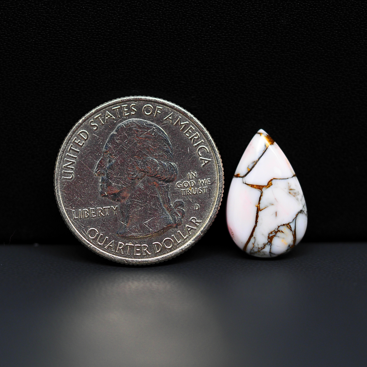 Stabilized Pink Dahlia Pear Cabochon 18x11x4mm 6.5ct - soft pink and white with bronze veining, Kingman Arizona - Pedra Gems.