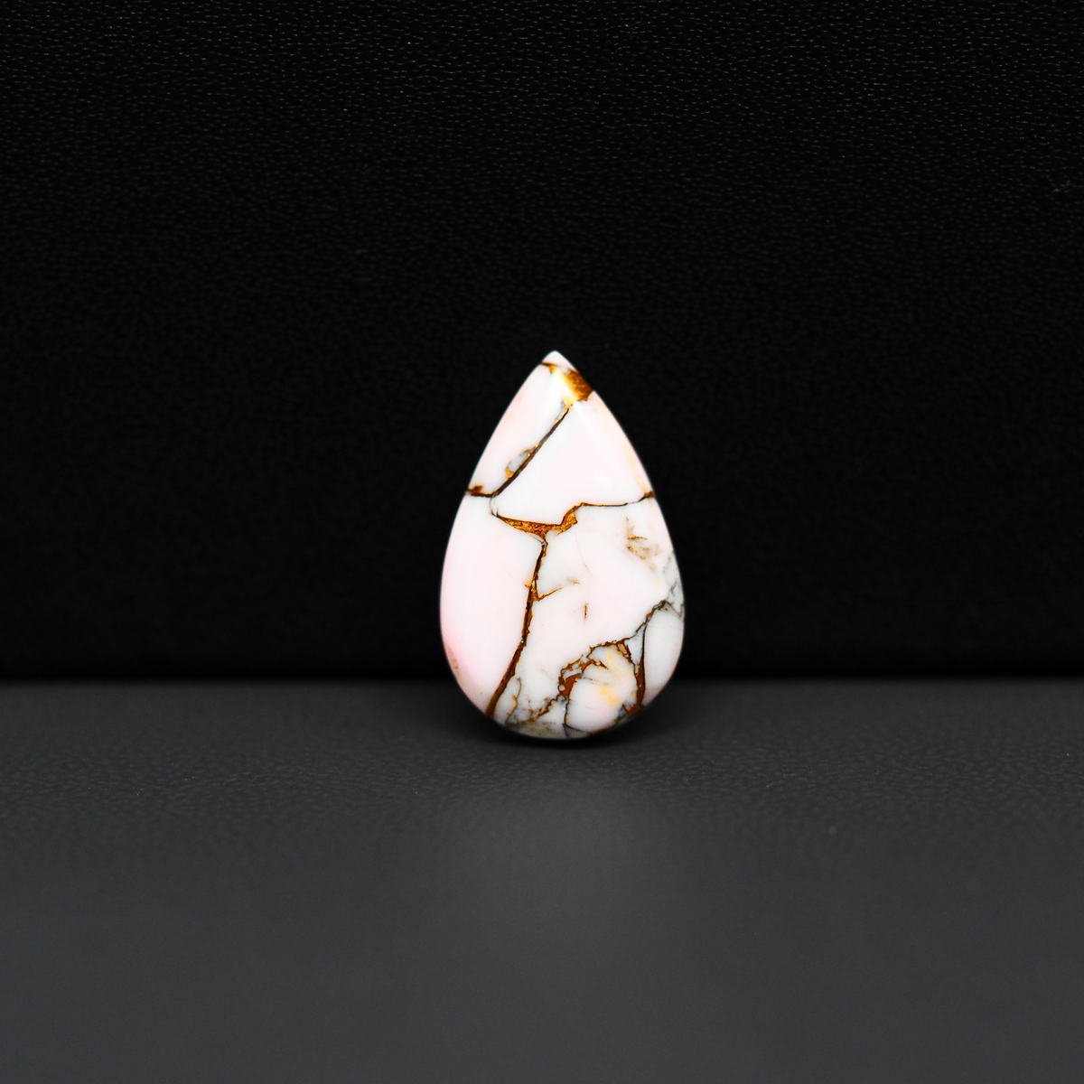 Stabilized Pink Dahlia Pear Cabochon 18x11x4mm 6.5ct - soft pink and white with bronze veining, Kingman Arizona - Pedra Gems.