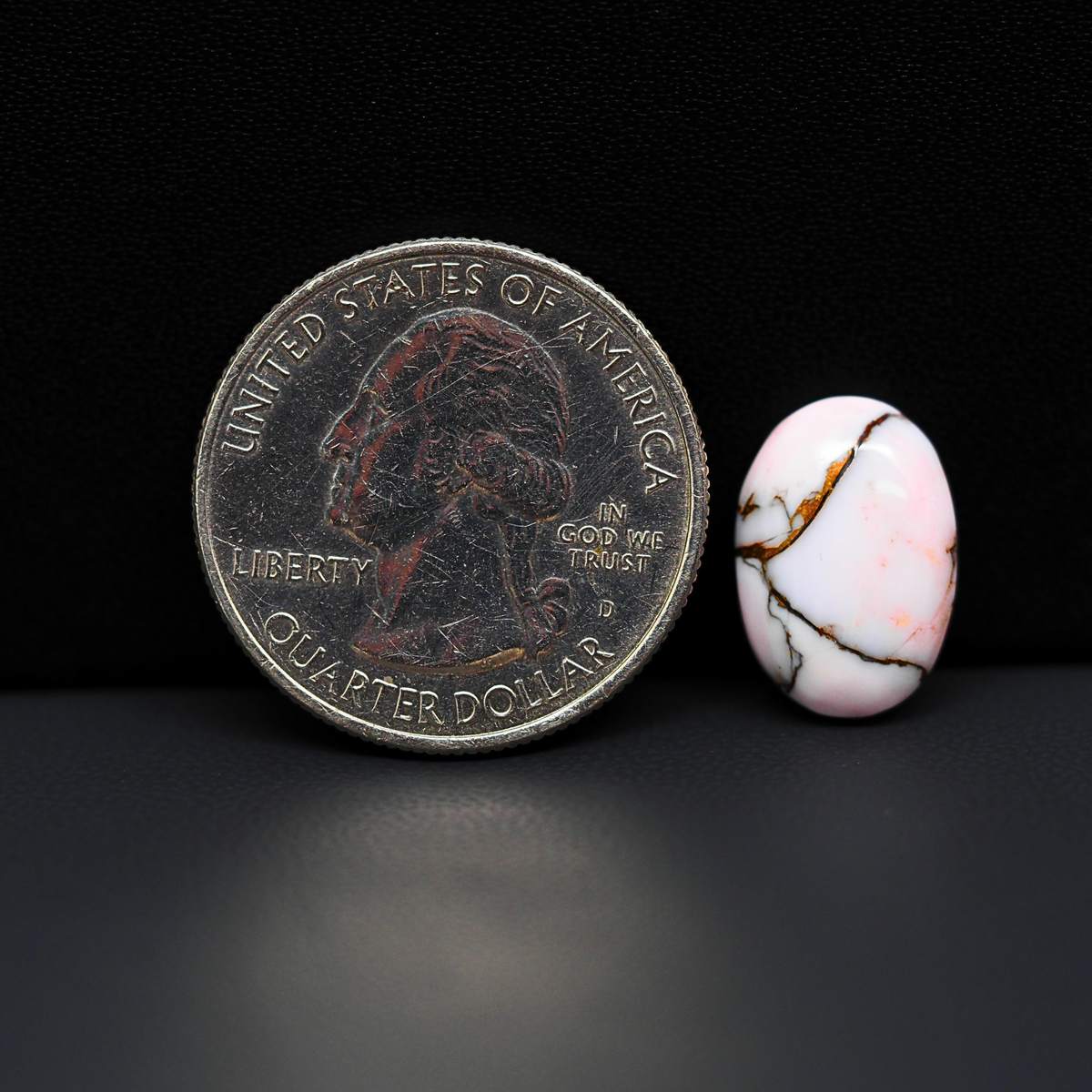 Stabilized Pink Dahlia Oval Cabochon 15x10x4mm 5.5ct - soft pink and white with bronze veining, Kingman Arizona - Pedra Gems.