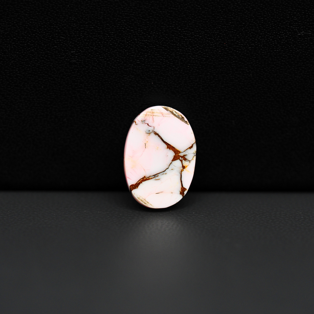 Stabilized Pink Dahlia Oval Cabochon 15x10x4mm 5.5ct - soft pink and white with bronze veining, Kingman Arizona - Pedra Gems.