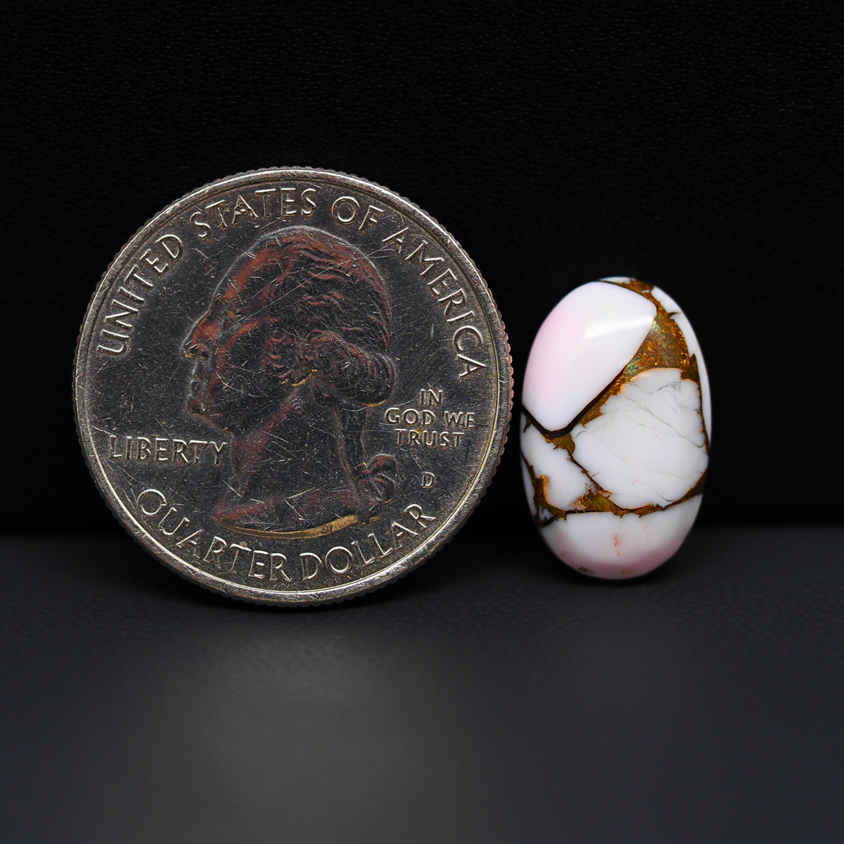 Stabilized Pink Dahlia Oval Cabochon 17x10x4mm 7.5ct - soft pink and white with bronze veining, Kingman Arizona - Pedra Gems.