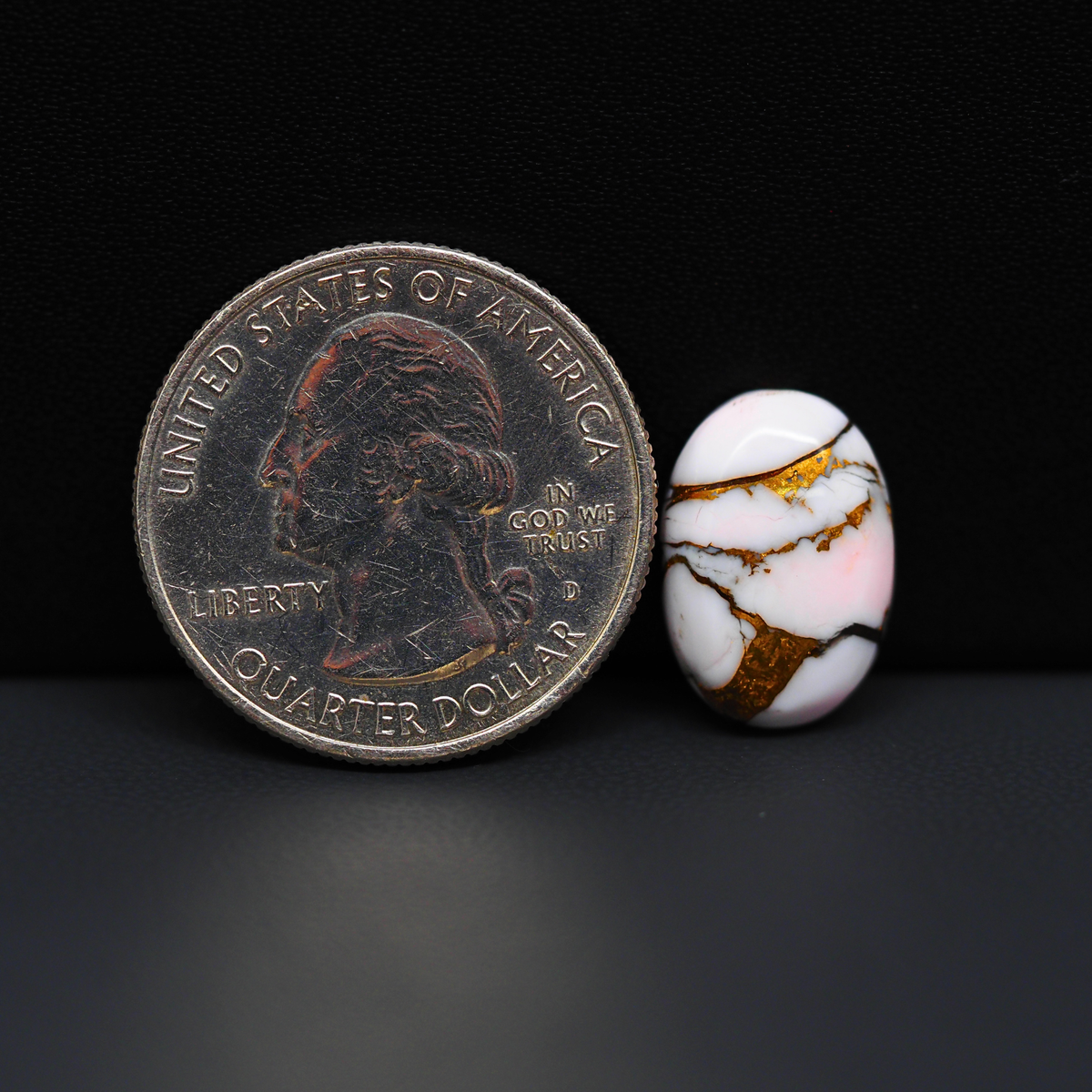 Stabilized Pink Dahlia Oval Cabochon 16x11x3mm 7ct - soft pink and white with bronze veining, Kingman Arizona - Pedra Gems.