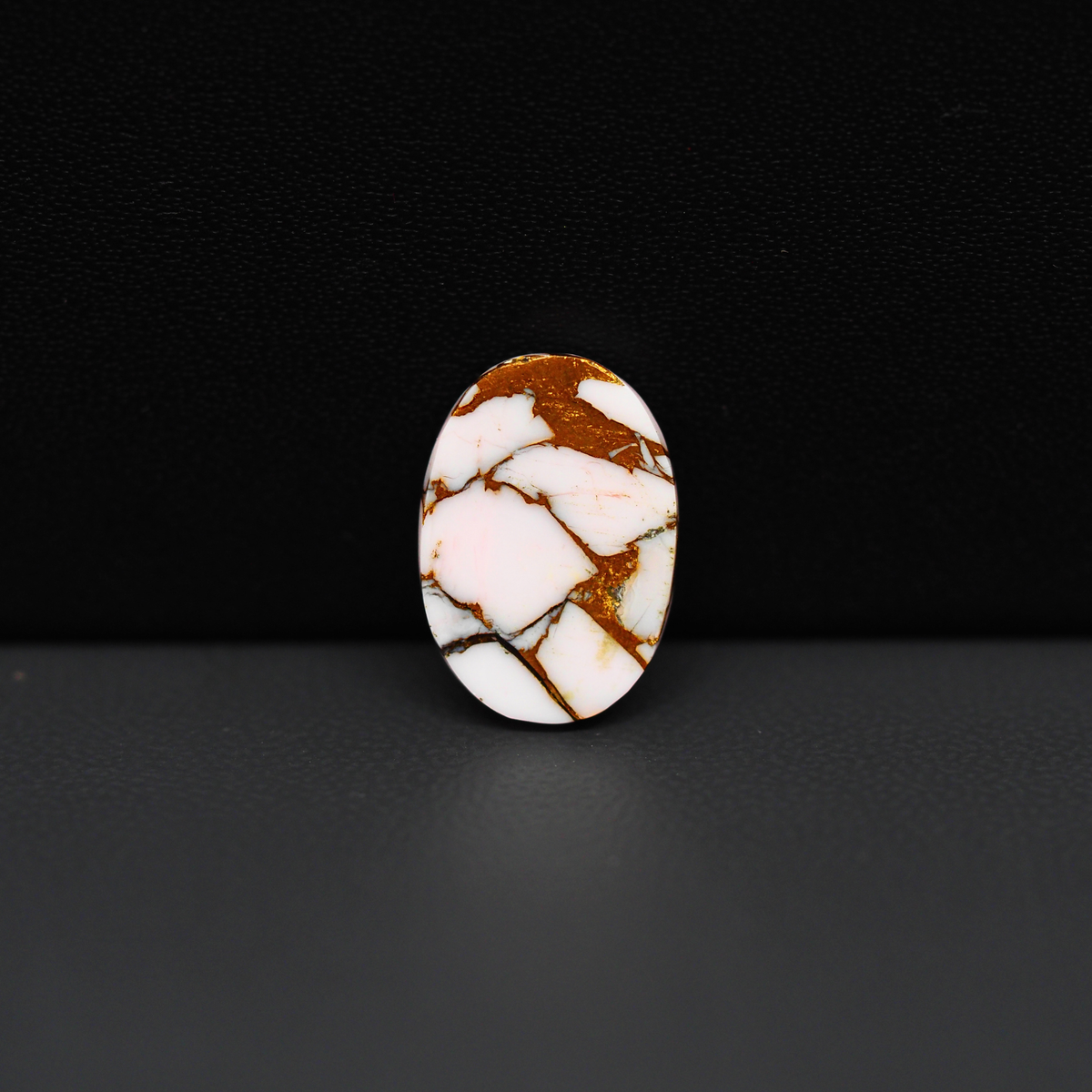 Stabilized Pink Dahlia Oval Cabochon 16x11x3mm 7ct - soft pink and white with bronze veining, Kingman Arizona - Pedra Gems.