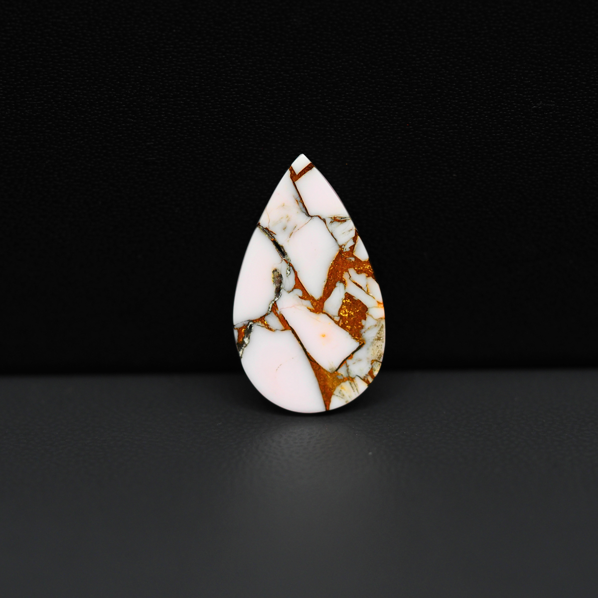 Stabilized Pink Dahlia Pear Cabochon 22x13x4mm 9.5ct - soft pink and white with bronze veining, Kingman Arizona - Pedra Gems.