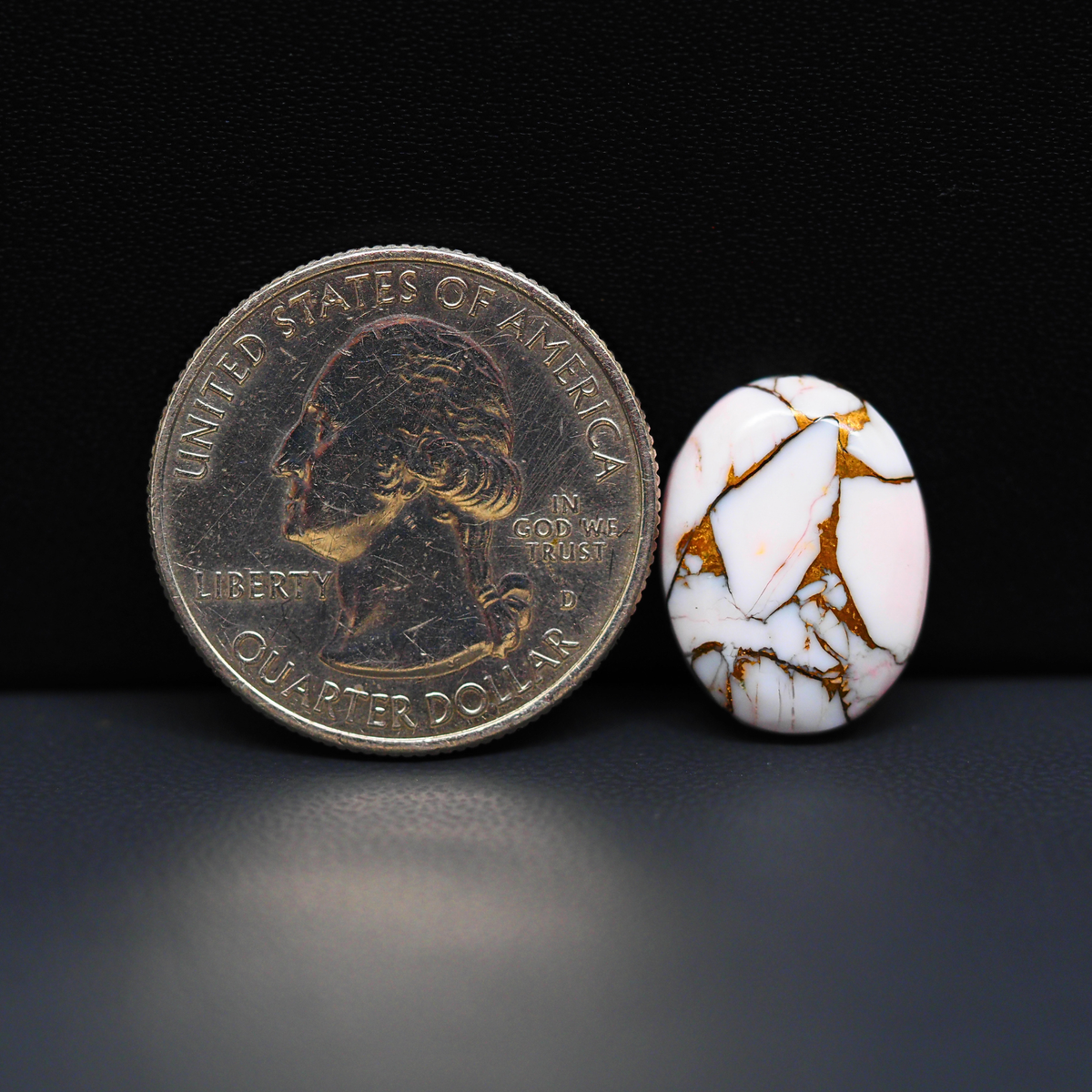 Stabilized Pink Dahlia Oval Cabochon 17x13x4mm 7.5ct - soft pink and white with bronze veining, Kingman Arizona - Pedra Gems.