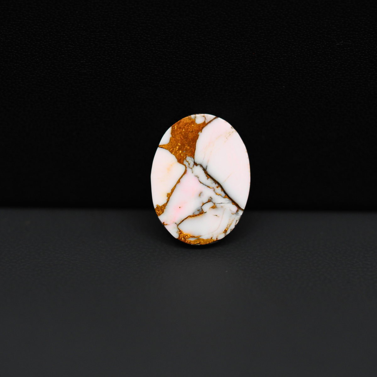 Stabilized Pink Dahlia Oval Cabochon 17x13x4mm 7.5ct - soft pink and white with bronze veining, Kingman Arizona - Pedra Gems.