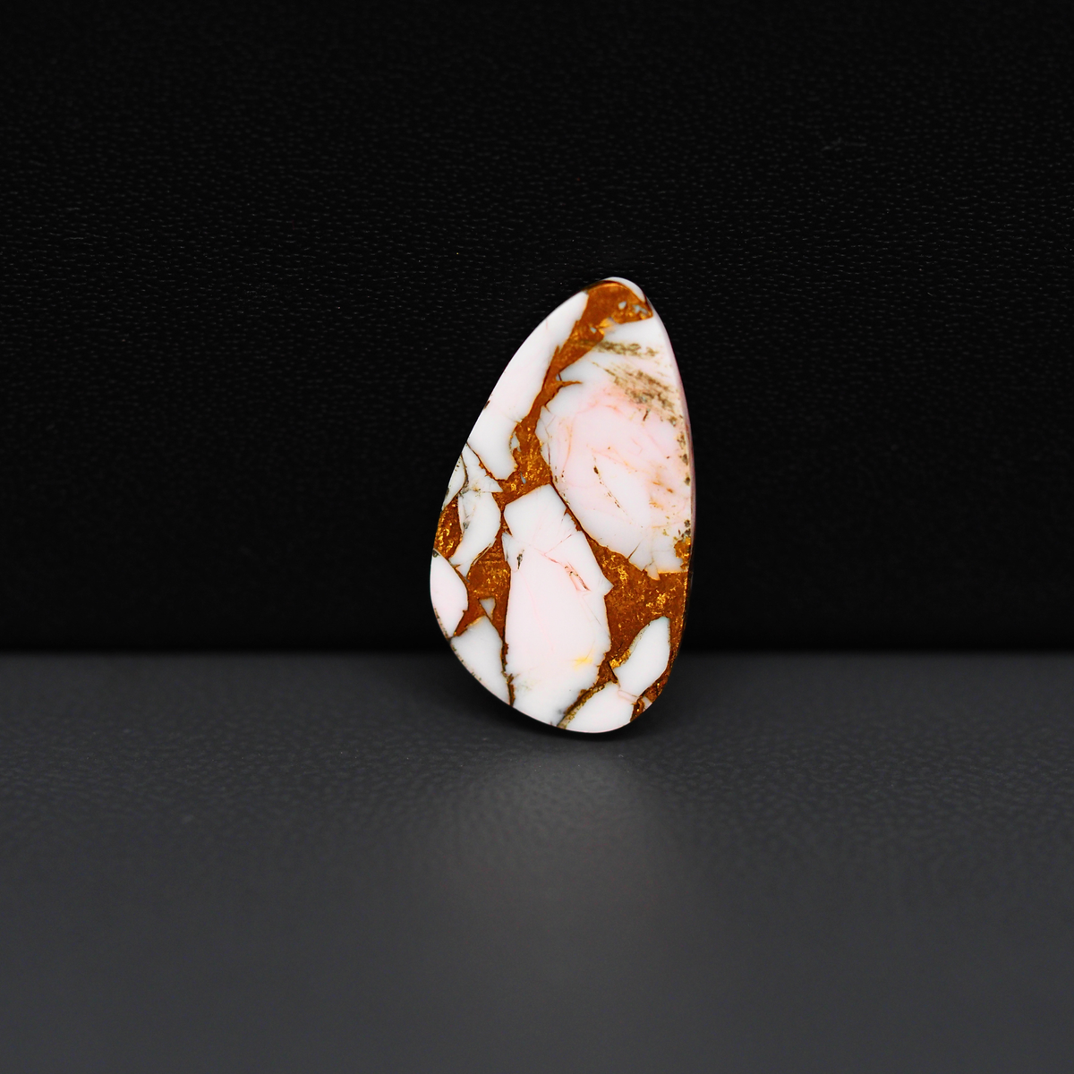 Stabilized Pink Dahlia Oval Cabochon 20x11x4mm 8.5ct - soft pink and white with bronze veining, Kingman Arizona - Pedra Gems.