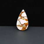 Stabilized Pink Dahlia Pear Cabochon 25x13x4mm 11.5ct - soft pink and white with bronze veining, Kingman Arizona - Pedra Gems.