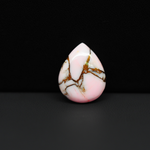 Stabilized Pink Dahlia Pear Cabochon 19x15x4mm 9.5ct - soft pink and white with bronze veining, Kingman Arizona - Pedra Gems.