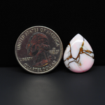 Stabilized Pink Dahlia Pear Cabochon 19x15x4mm 9.5ct - soft pink and white with bronze veining, Kingman Arizona - Pedra Gems.