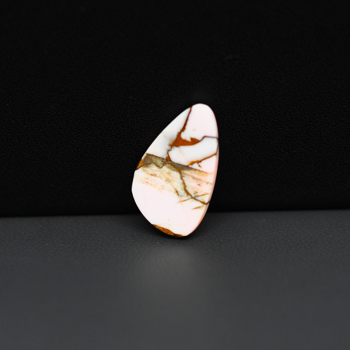 Stabilized Pink Dahlia Freeform Cabochon 19x11x4mm 7.5ct - soft pink and white with bronze veining, Kingman Arizona - Pedra Gems.