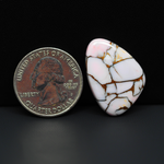 Stabilized Pink Dahlia Freeform Cabochon 25x19x4mm 19ct - soft pink and white with bronze veining, Kingman Arizona - Pedra Gems.