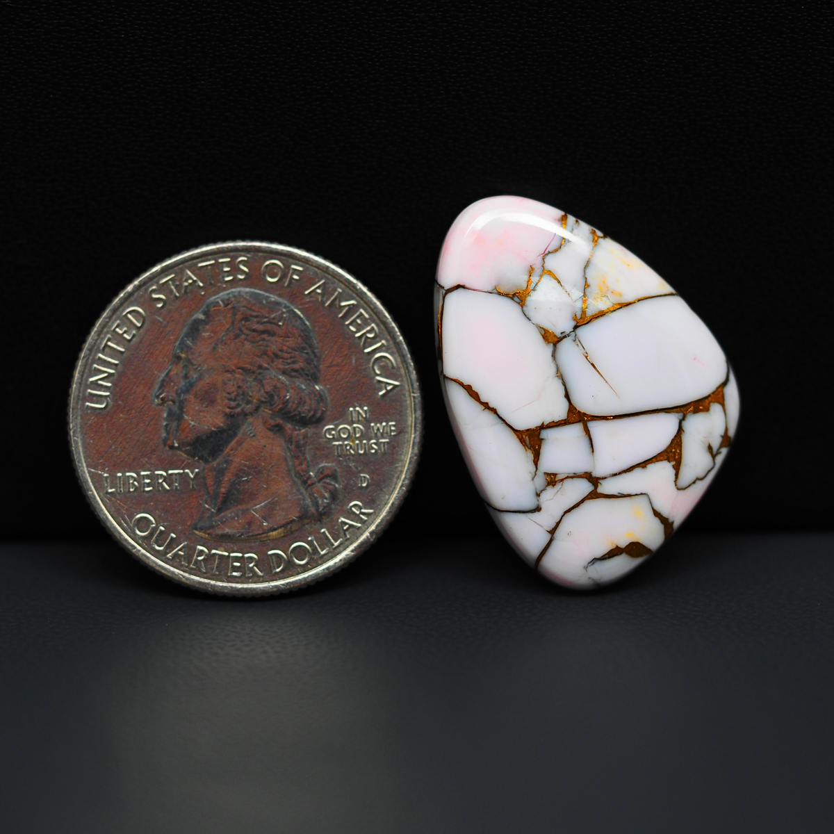 Stabilized Pink Dahlia Freeform Cabochon 25x19x4mm 19ct - soft pink and white with bronze veining, Kingman Arizona - Pedra Gems.