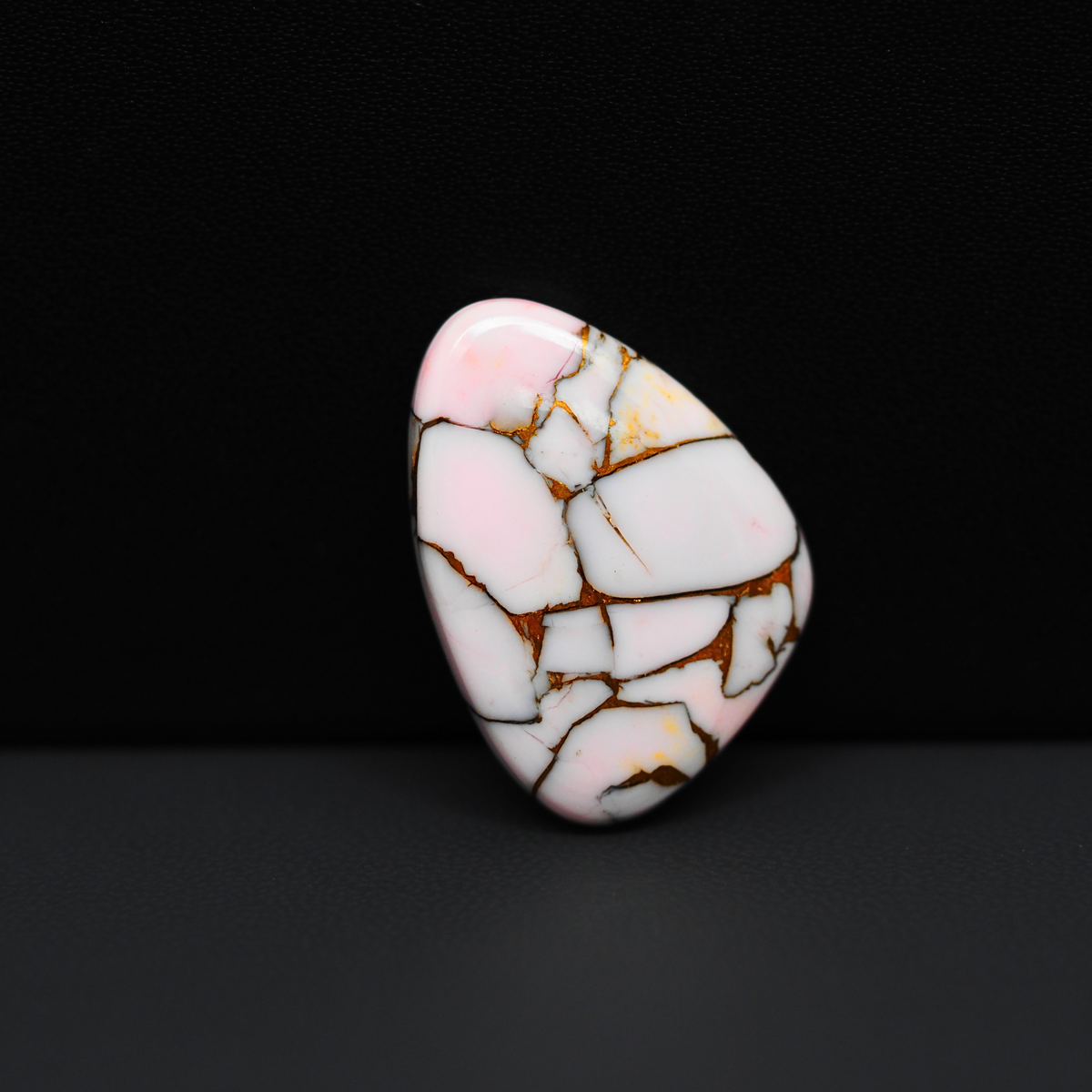 Stabilized Pink Dahlia Freeform Cabochon 25x19x4mm 19ct - soft pink and white with bronze veining, Kingman Arizona - Pedra Gems.