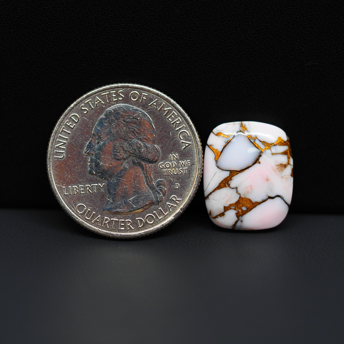 Stabilized Pink Dahlia Cushion Cabochon 17x14x4mm 9.5ct - soft pink and white with bronze veining, Kingman Arizona - Pedra Gems.