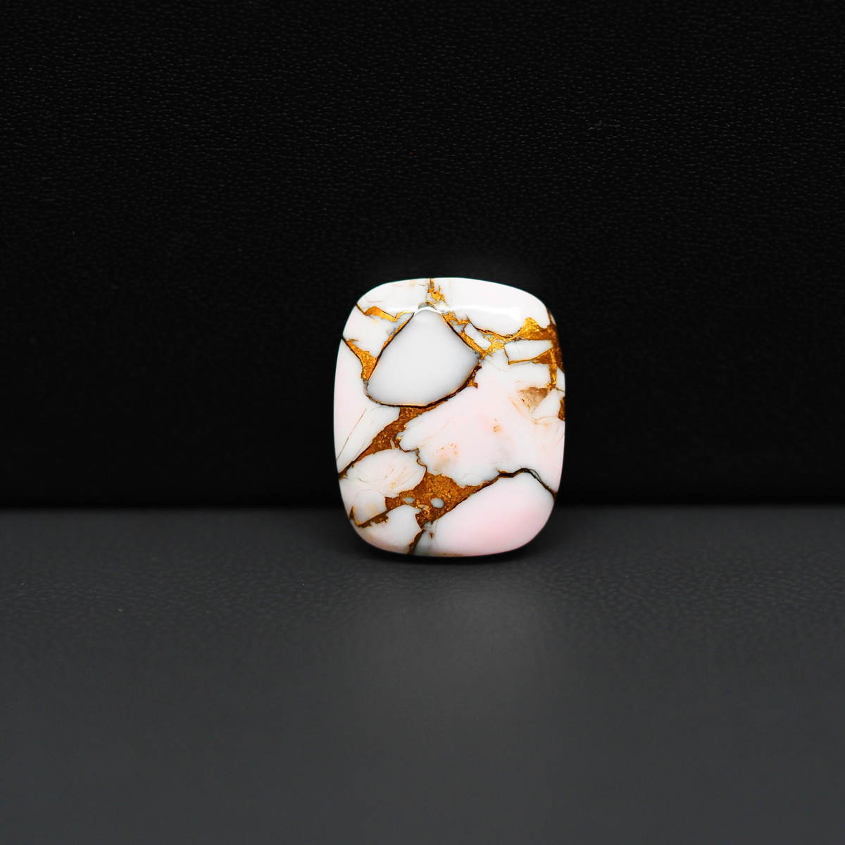 Stabilized Pink Dahlia Cushion Cabochon 17x14x4mm 9.5ct - soft pink and white with bronze veining, Kingman Arizona - Pedra Gems.