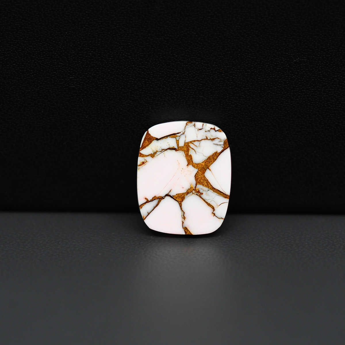 Stabilized Pink Dahlia Cushion Cabochon 17x14x4mm 9.5ct - soft pink and white with bronze veining, Kingman Arizona - Pedra Gems.