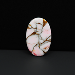 Stabilized Pink Dahlia Oval Cabochon 28x18x2mm 11.5ct - soft pink and white with bronze veining, Kingman Arizona - Pedra Gems.