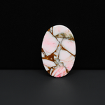 Stabilized Pink Dahlia Oval Cabochon 28x18x2mm 11.5ct - soft pink and white with bronze veining, Kingman Arizona - Pedra Gems.