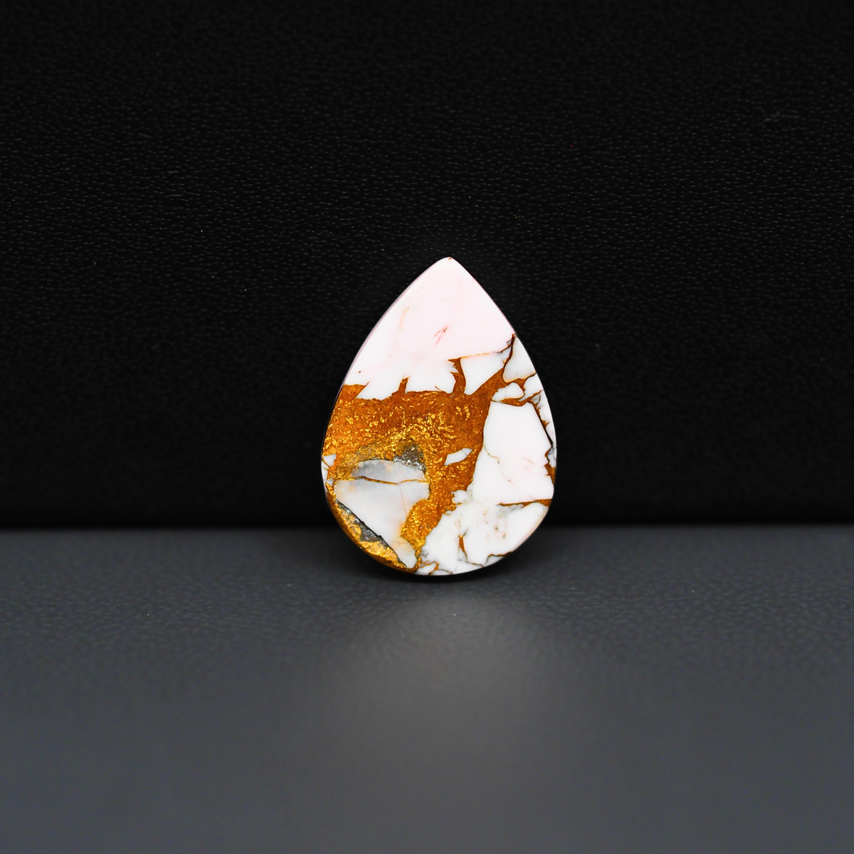 Stabilized Pink Dahlia Pear Cabochon 14x11x3mm 7ct - soft pink and white with bronze veining, Kingman Arizona - Pedra Gems.